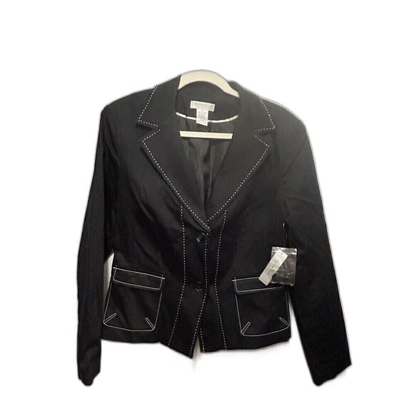 Worthington Women's Notch Lapel Blazer  Jacket Black Size 14 NWT White Stitching - Picture 1 of 16